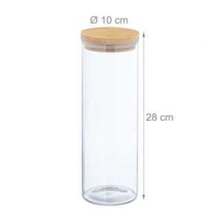 Zestaw pojemników na żywność 4 szt. – szkło/bambus, 1,6 l, 28 x 10 cm, hermetyczne – do kuchni, na makaron i produkty sypkie