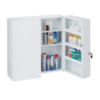 Apteczka ścienna XXL – 2-drzwiowa – 53x52,5x19,5 cm – stal – biała