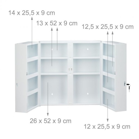 Apteczka ścienna XXL – 2-drzwiowa – 53x52,5x19,5 cm – stal – biała Apteczka ścienna XXL – 2-drzwiowa – 53x52,5x19,5 cm – stal – biała