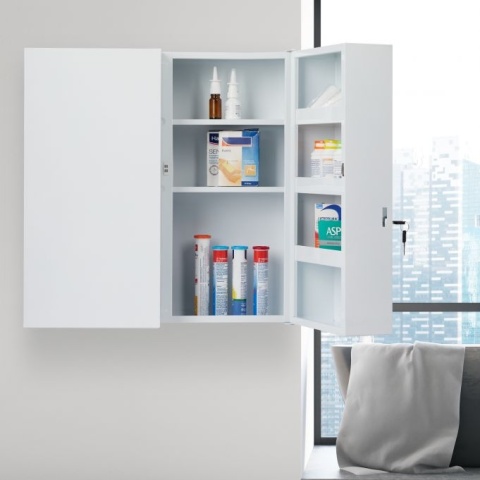 Apteczka ścienna XXL – 2-drzwiowa – 53x52,5x19,5 cm – stal – biała Apteczka ścienna XXL – 2-drzwiowa – 53x52,5x19,5 cm – stal – biała