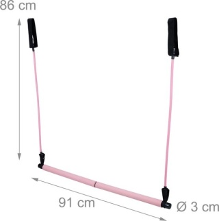 Drążek do pilatesu - fitness - z 2 taśmami oporowymi, pętlami na stopy, różowy, 91x86x3 cm