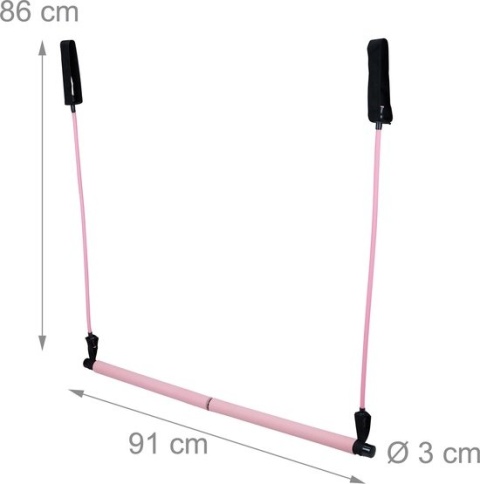Drążek do pilatesu - fitness - z 2 taśmami oporowymi, pętlami na stopy, różowy, 91x86x3 cm Drążek do pilatesu - fitness - z 2 taśmami oporowymi, pętlami na stopy, różowy, 91x86x3 cm