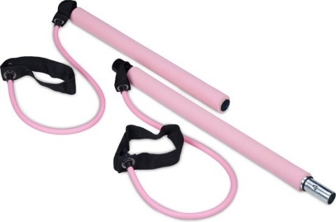 Drążek do pilatesu - fitness - z 2 taśmami oporowymi, pętlami na stopy, różowy, 91x86x3 cm Drążek do pilatesu - fitness - z 2 taśmami oporowymi, pętlami na stopy, różowy, 91x86x3 cm