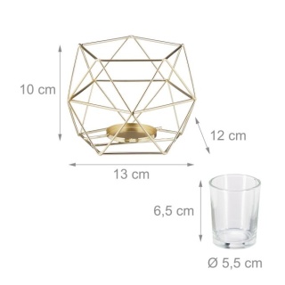 Geometryczne świeczniki na podgrzewacze tealight – 2 sztuki – 10x13x12 cm – żelazo/szkło