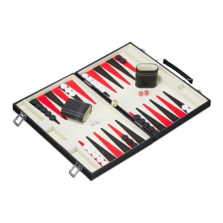 Gra backgammon + etui – składane – 47x36 cm – PVC/MDF/flanela – czarne/kremowe