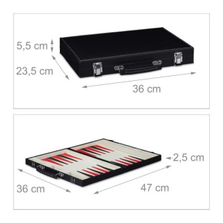 Gra backgammon + etui – składane – 47x36 cm – PVC/MDF/flanela – czarne/kremowe