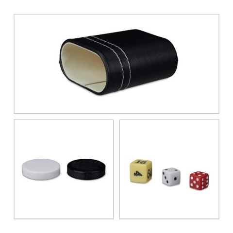 Gra backgammon + etui – składane – 47x36 cm – PVC/MDF/flanela – czarne/kremowe