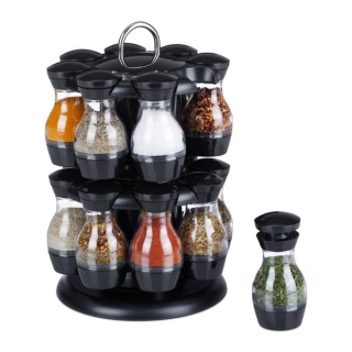 Karuzela na przyprawy – 16 buteleczek – obrotowy stojak – 29x19 cm – czarny/srebrny