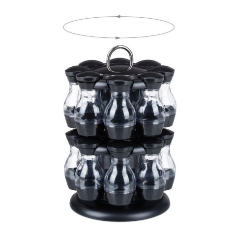 Karuzela na przyprawy – 16 buteleczek – obrotowy stojak – 29x19 cm – czarny/srebrny