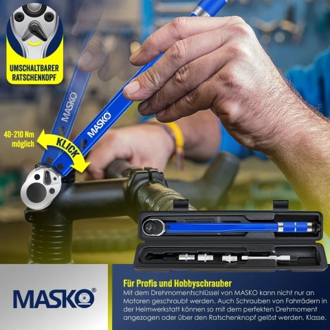 Klucz dynamometryczny 1/2" – 40-210 Nm – zestaw 6 el. – 470 mm – CrV – 1,5 kg