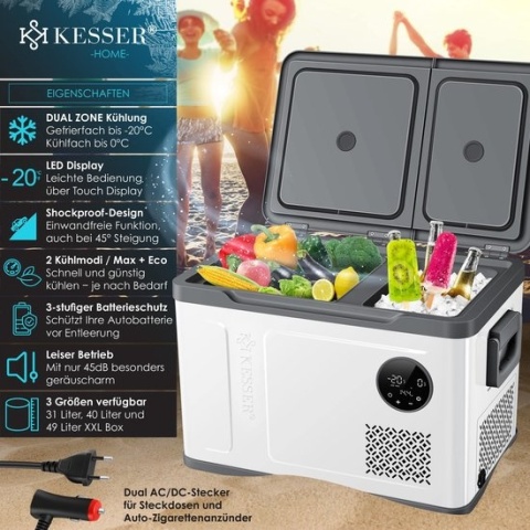 Kompresorowa lodówka/zamrażarka 2w1 – 31L – dual zone – 616x384x397 mm – 12/24/230V – Max/Eco Kompresorowa lodówka/zamrażarka 2w1 – 31L – dual zone – 616x384x397 mm – 12/24/230V – Max/Eco