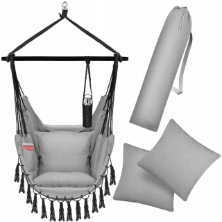Krzesło wiszące hamak ogrodowy – do 150 kg – 170x105x150 cm – z poduszkami