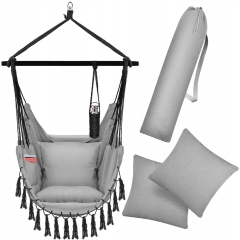 Krzesło wiszące hamak ogrodowy – do 150 kg – 170x105x150 cm – z poduszkami