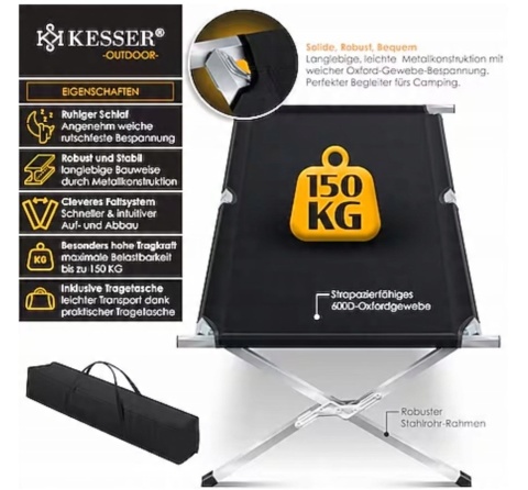 Łóżko kempingowe składane – 190x64x44 cm – do 150 kg – Oxford/metal – 5 kg Łóżko kempingowe składane – 190x64x44 cm – do 150 kg – Oxford/metal – 5 kg