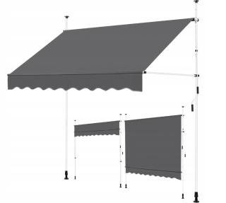 Markiza ręcznie składana 250x180 cm – ciemnoszara – stal/aluminium/poliester PU – wys. 210-300 cm