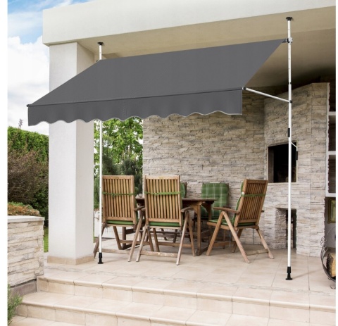 Markiza ręcznie składana 250x180 cm – ciemnoszara – stal/aluminium/poliester PU – wys. 210-300 cm