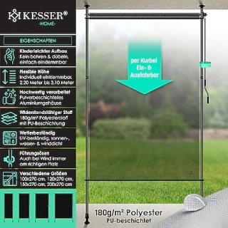 Markiza zaciskowa balkonowa – 120x220-310 cm – aluminium – korba – wodoodporna/UV