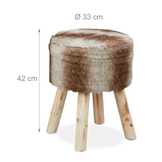 Okrągły stołek ze sztucznego futra - 42x38 cm - brązowy/szary - do 100 kg - drewno/MDF/pianka