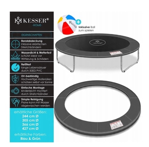 Osłona krawędzi trampoliny 305 cm – PVC 500D/pianka 1,8 cm – antracyt – szerokość 30 cm Osłona krawędzi trampoliny 305 cm – PVC 500D/pianka 1,8 cm – antracyt – szerokość 30 cm