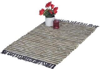 Ozdobny dywanik - chodnik - patchworkowy – 100x60 cm – bawełna/skóra – ciemnozielony