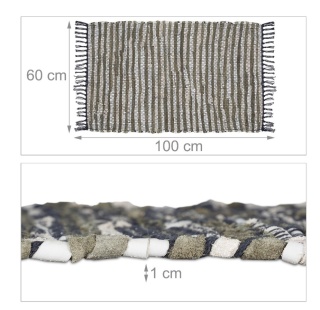 Ozdobny dywanik - chodnik - patchworkowy – 100x60 cm – bawełna/skóra – ciemnozielony