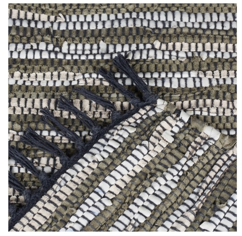 Ozdobny dywanik - chodnik - patchworkowy – 100x60 cm – bawełna/skóra – ciemnozielony