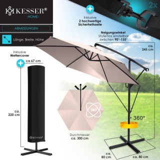 Parasol ogrodowy 300 cm – obrotowy 360° – poliester/aluminium – wodoodporny/UV – wys. 240 cm