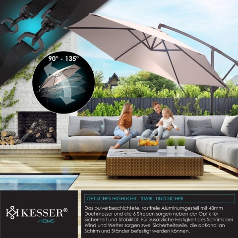 Parasol ogrodowy 300 cm – obrotowy 360° – poliester/aluminium – wodoodporny/UV – wys. 240 cm