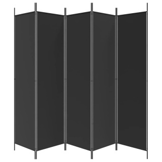 Parawan 5-panelowy - czarny - 250x200 cm - tkanina
