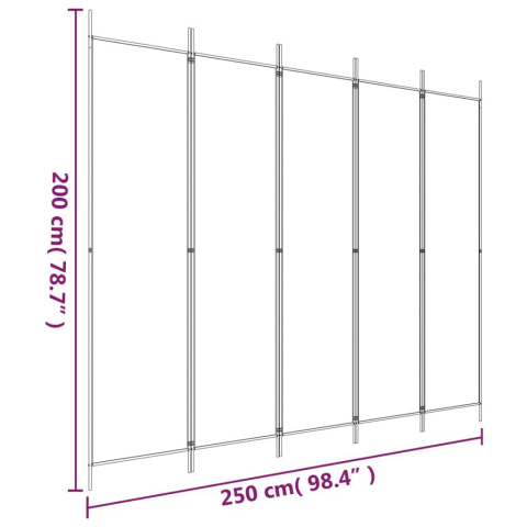 Parawan 5-panelowy - czarny - 250x200 cm - tkanina Parawan 5-panelowy - czarny - 250x200 cm - tkanina