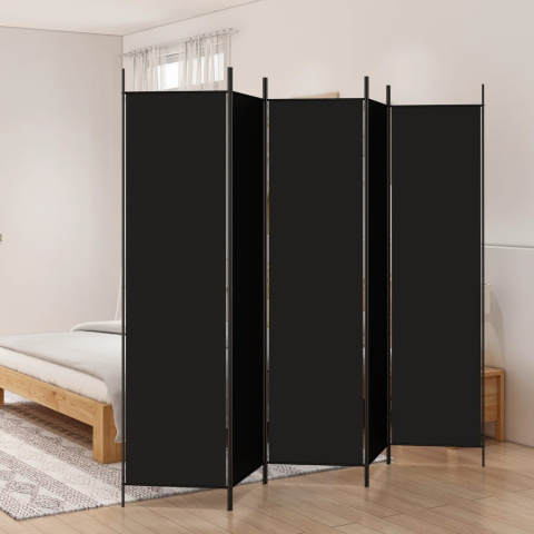Parawan 5-panelowy - czarny - 250x200 cm - tkanina Parawan 5-panelowy - czarny - 250x200 cm - tkanina