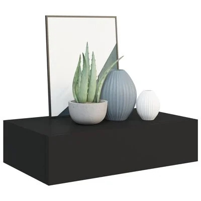 Półka ścienna z szufladą - czarna - 40 x 23,5 x 10 cm - MDF Półka ścienna z szufladą - czarna - 40 x 23,5 x 10 cm - MDF