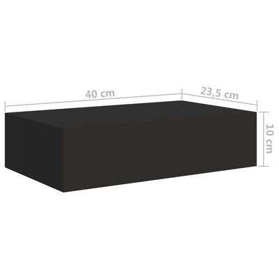 Półka ścienna z szufladą - czarna - 40 x 23,5 x 10 cm - MDF Półka ścienna z szufladą - czarna - 40 x 23,5 x 10 cm - MDF