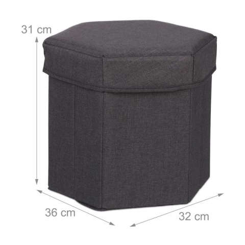 Pufa ze schowkiem składana szara 36x32x31 cm – siedzisko do salonu Pufa ze schowkiem składana szara 36x32x31 cm – siedzisko do salonu