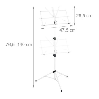 Składany stojak na nuty - biały - 140x53x49 cm – lekki, regulowany, z pulpitem - 28,5x47,5 cm