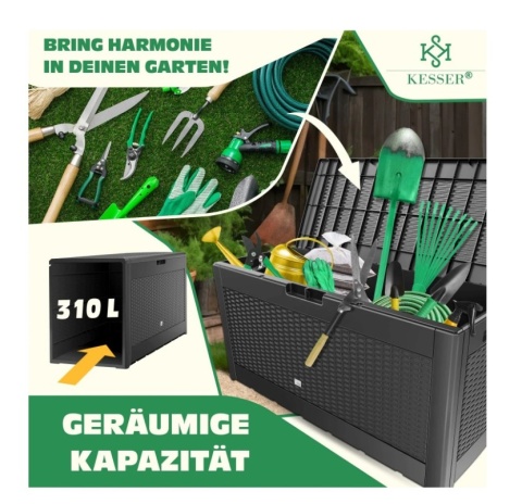 Skrzynia ogrodowa 310 l – 119x60x48 cm – polipropylen – antracyt Skrzynia ogrodowa 310 l – 119x60x48 cm – polipropylen – antracyt