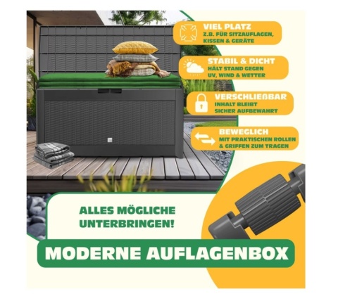 Skrzynia ogrodowa 310 l – 119x60x48 cm – polipropylen – antracyt Skrzynia ogrodowa 310 l – 119x60x48 cm – polipropylen – antracyt