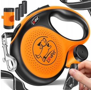 Smycz automatyczna - wysuwana LOVPET 3 m – do 15 kg – czarno-pomarańczowa – ABS/stal nierdzewna