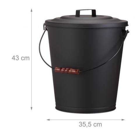 Stalowy kubeł na popiół z pokrywą – 24 l – 43x35,5 cm – stal/drewno