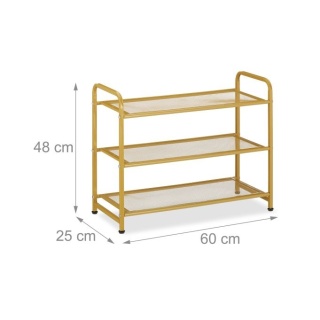 Stalowy regał na buty - 3 półki - na 6 par butów - 48x60x25 cm - złoty