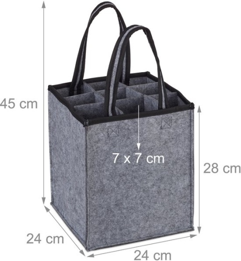 Torba filcowa na 9 butelek - szara - 45x24x24 cm – organizer na wino, piwo, napoje