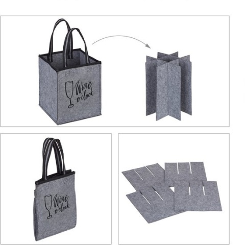 Torba filcowa na 9 butelek - szara - 45x24x24 cm – organizer na wino, piwo, napoje