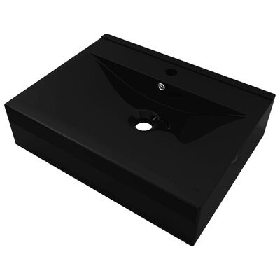 Umywalka prostokątna z otworem na kran - czarna - 60 x 46 cm Umywalka prostokątna z otworem na kran - czarna - 60 x 46 cm