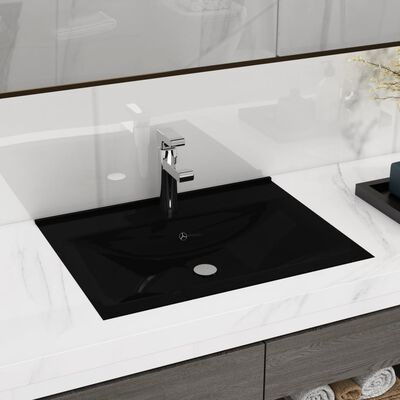 Umywalka prostokątna z otworem na kran - czarna - 60 x 46 cm Umywalka prostokątna z otworem na kran - czarna - 60 x 46 cm