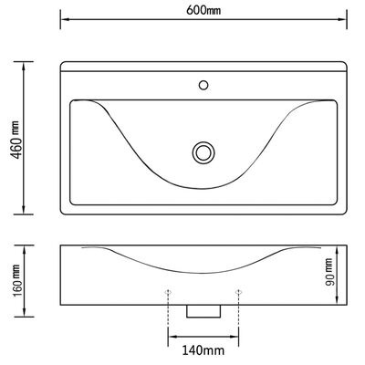 Umywalka prostokątna z otworem na kran - czarna - 60 x 46 cm Umywalka prostokątna z otworem na kran - czarna - 60 x 46 cm