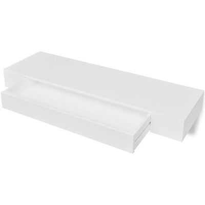 Wisząca półka na książki/DVD z szufladą - biała - 80 x 25 x 8 cm Wisząca półka na książki/DVD z szufladą - biała - 80 x 25 x 8 cm