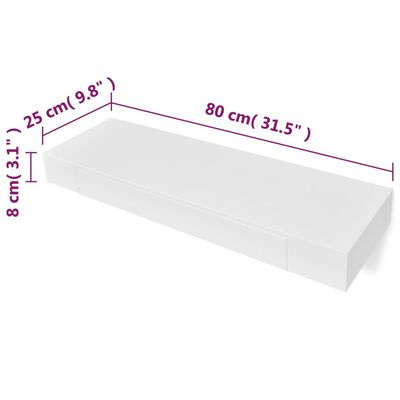 Wisząca półka na książki/DVD z szufladą - biała - 80 x 25 x 8 cm Wisząca półka na książki/DVD z szufladą - biała - 80 x 25 x 8 cm