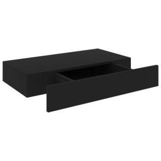 Wisząca półka ścienna z szufladą - czarna - 48x25x8 cm - outlet