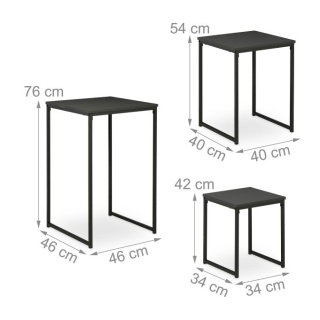 Zestaw 3 stolików bocznych – 76/54/42 cm – żelazo/MDF – max 30 kg