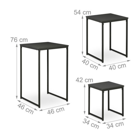 Zestaw 3 stolików bocznych – 76/54/42 cm – żelazo/MDF – max 30 kg
